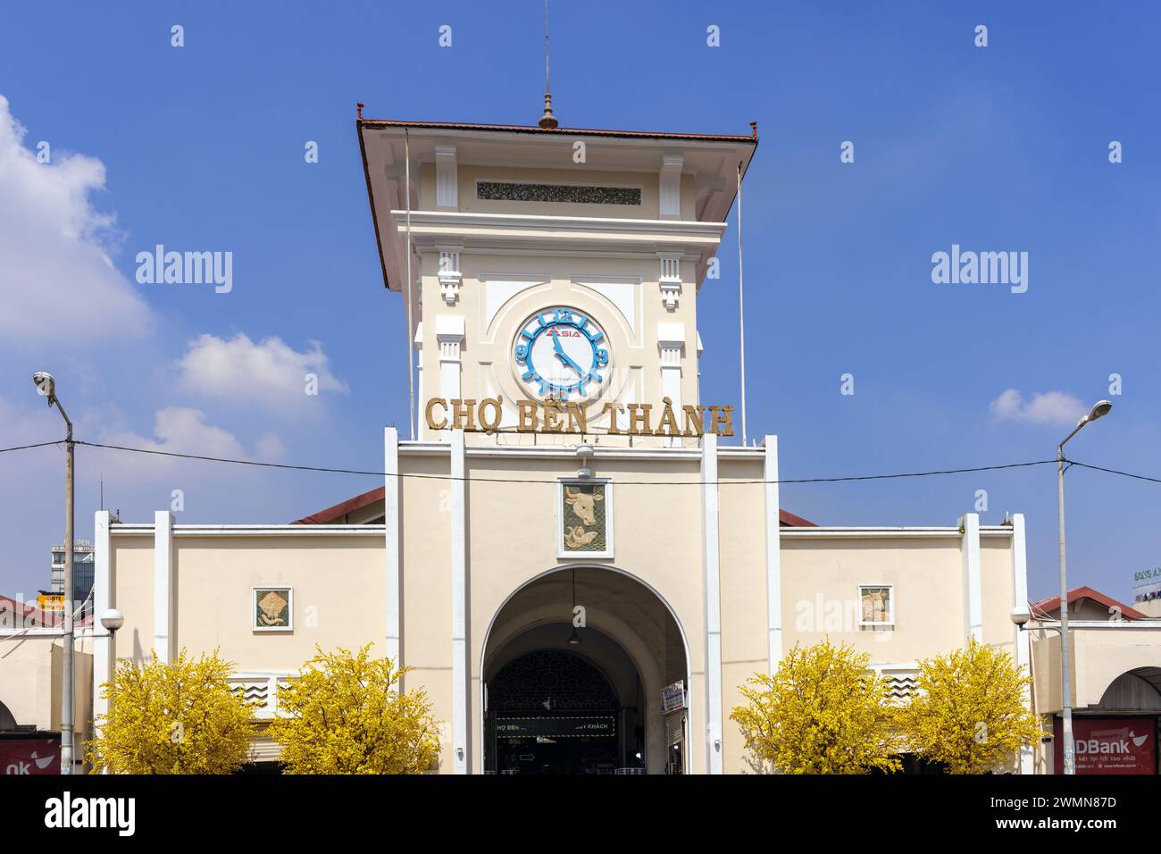 Facade and main entrance of Ben Thanh Market in Ho Chi Minh City, Saigon. The market is one of the top attractions of Ho Chi Minh City. Stock Photo
