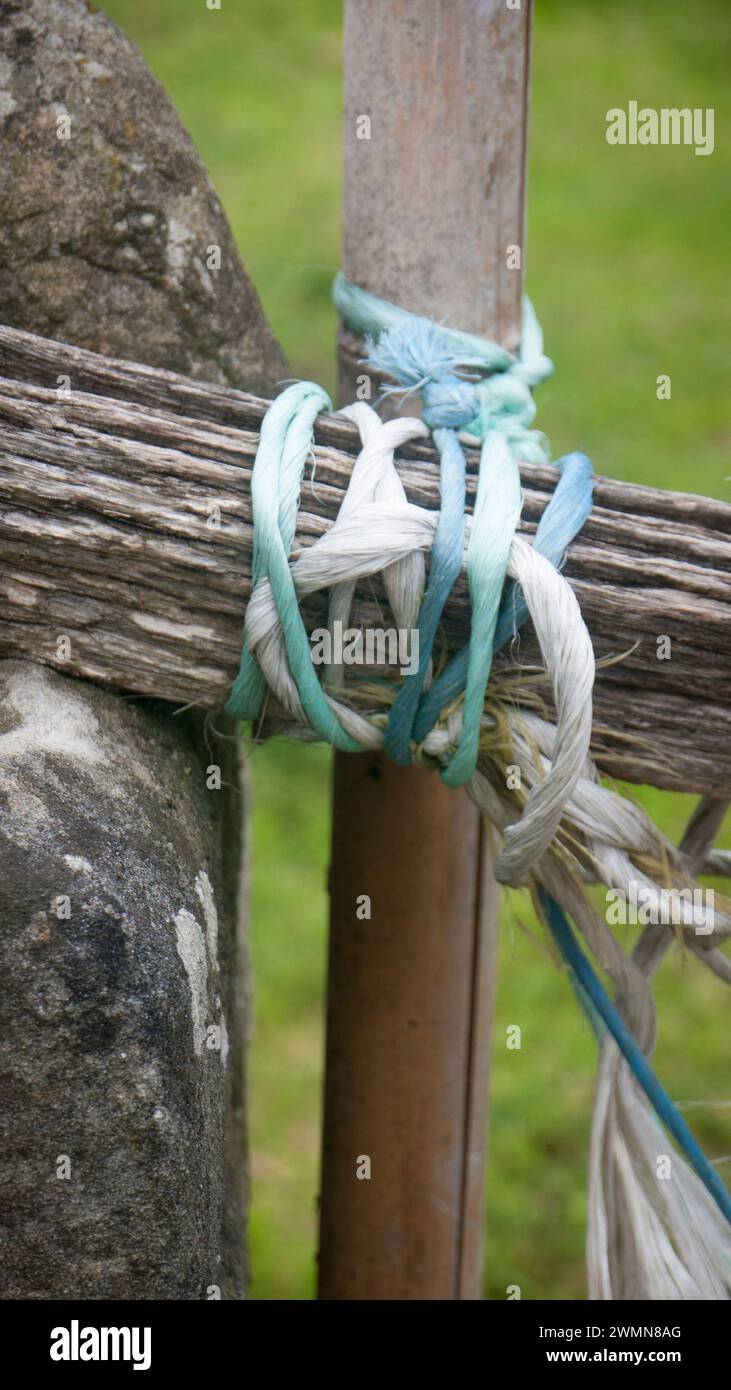 Rustic ropes in wooden fence Stock Photo Alamy
