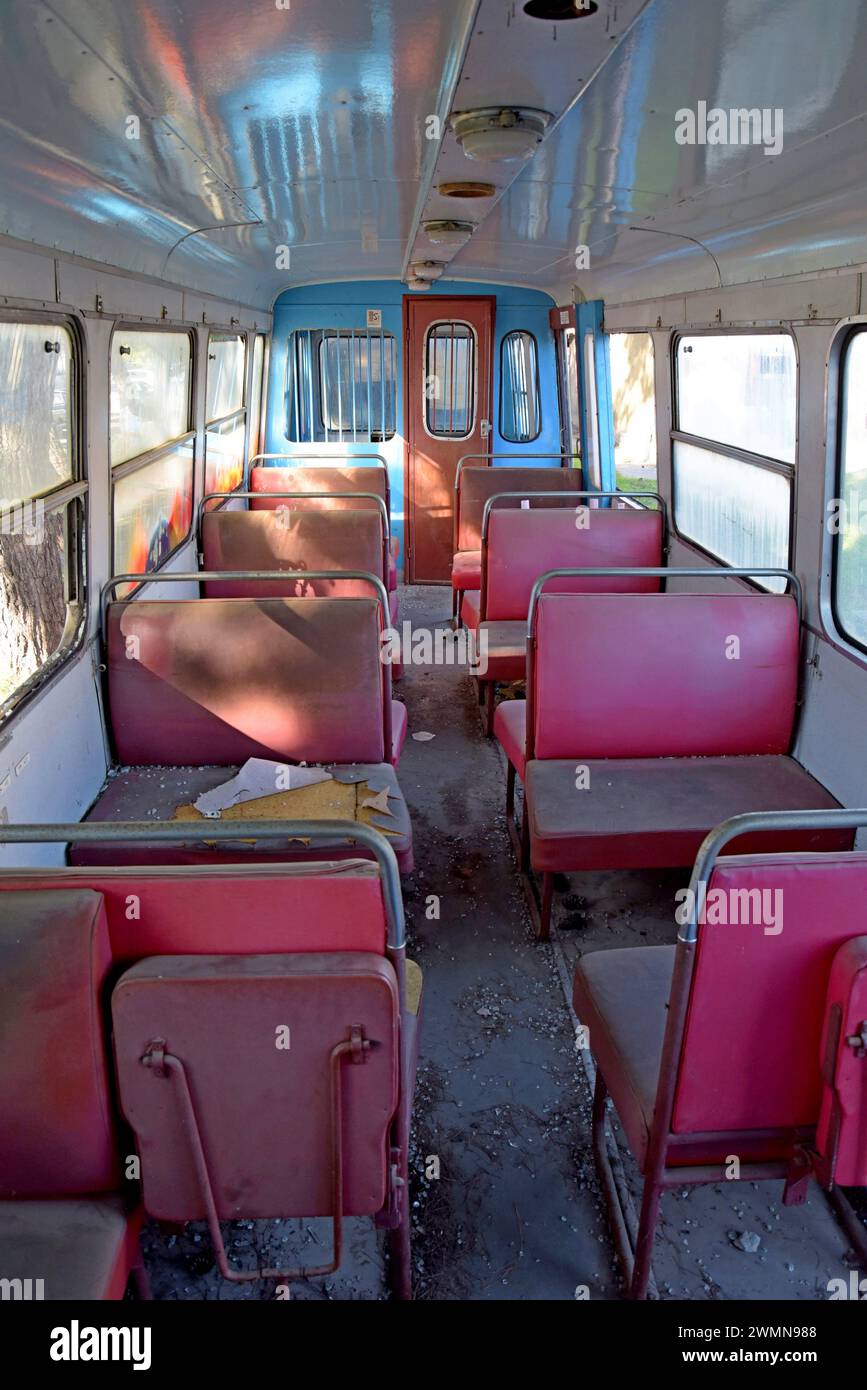 Disused DMU diesel railcars of the Diakopto rack railway, Peloponnese, Greece, May 2023 Stock Photo