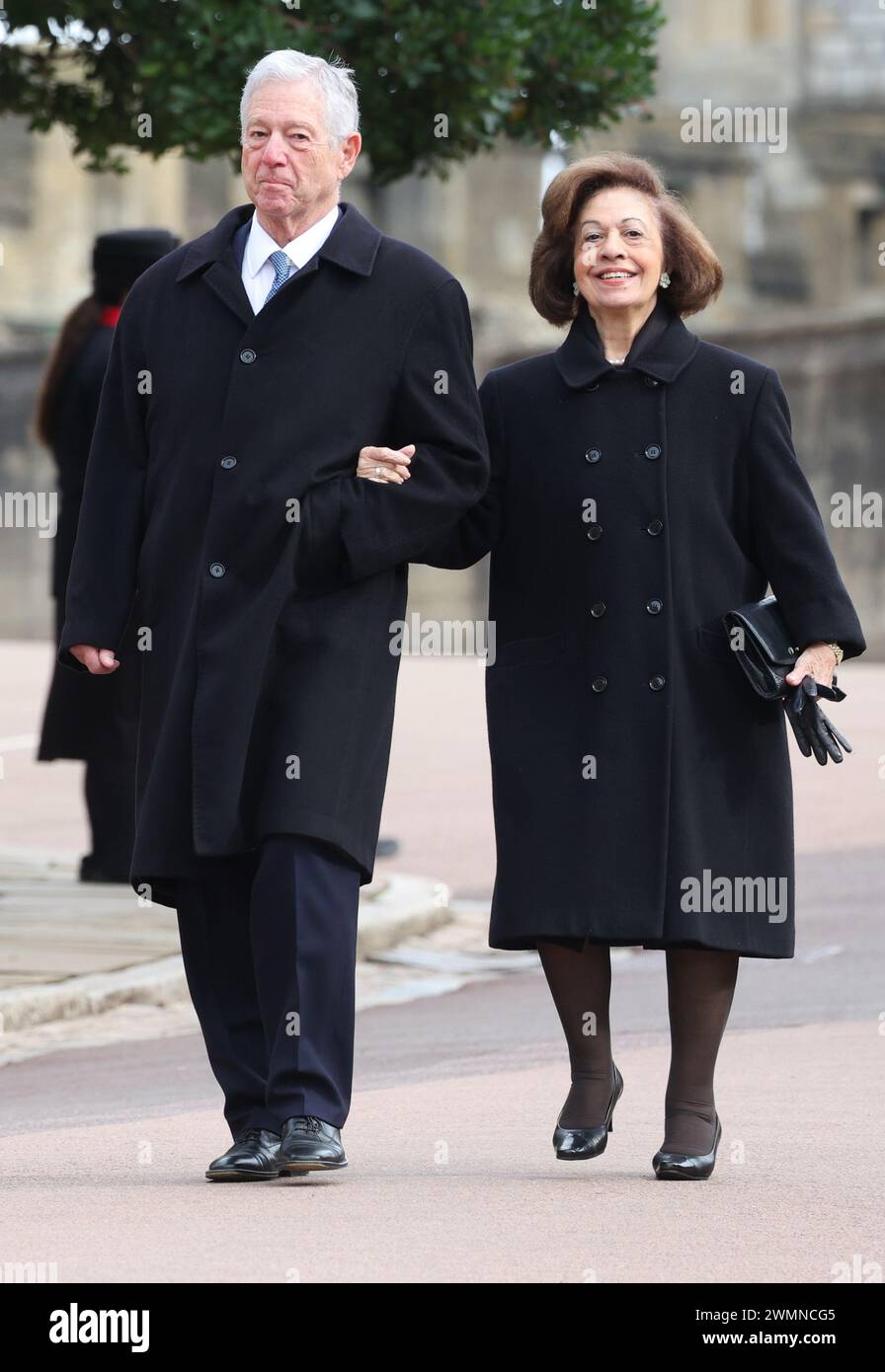 Crown Prince Alexander of Serbia and Princess Catherine of Serbia attend a thanksgiving service for the life of King Constantine of the Hellenes at St George's Chapel, in Windsor Castle, Berkshire. Picture date: Tuesday February 27, 2024. Stock Photo