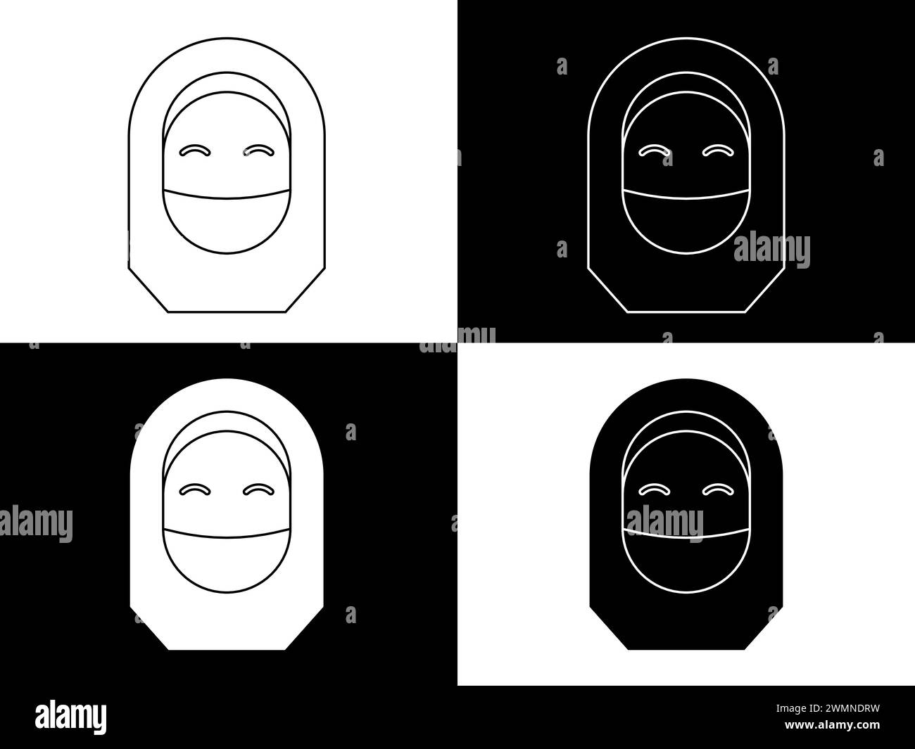 Art illustration design icon logo with silhouette concept symbol of women headscarf Stock Vector