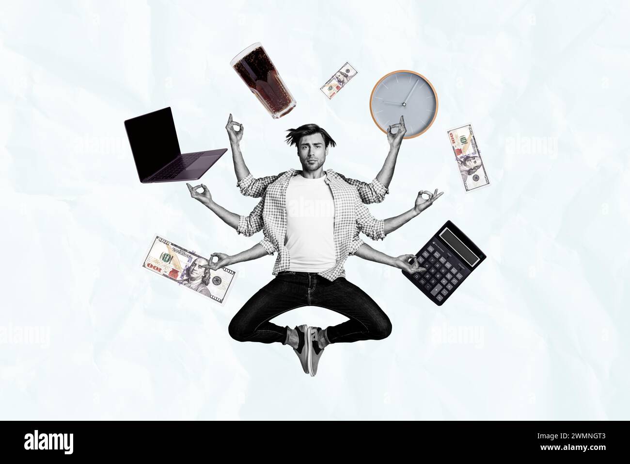 Composite creative photo collage illustration of serious young ...