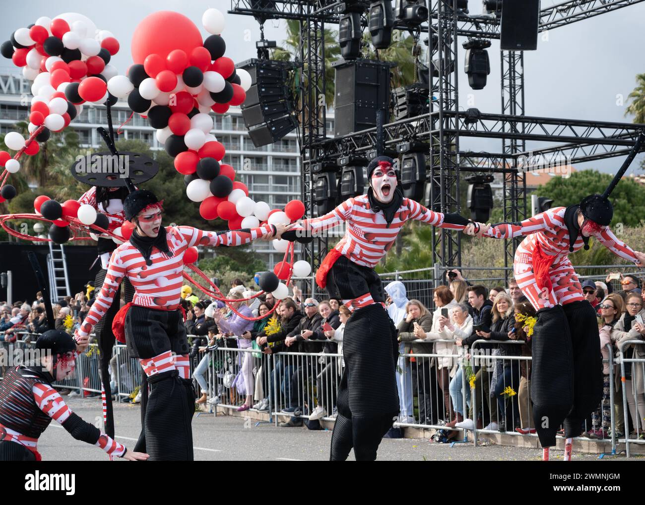 Dancers at Nice Carnival Flower Battle -24 February 2024  2023 was the 150th anniversary of Nice Festival Stock Photo