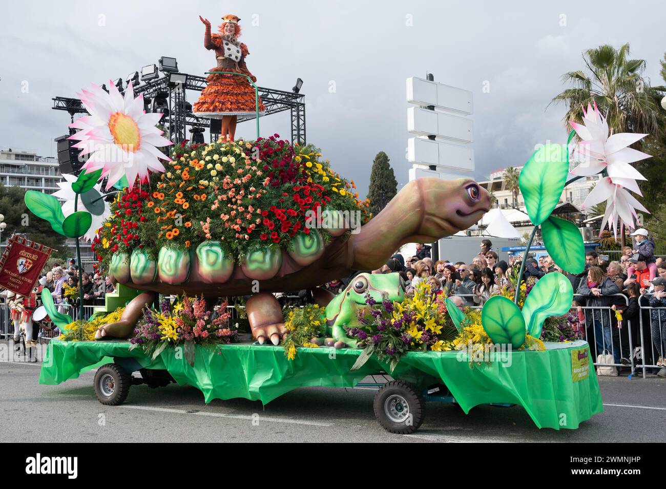 Nice Carnival Flower Battle -24 February 2024  2023 was the 150th anniversary of Nice Festival Stock Photo