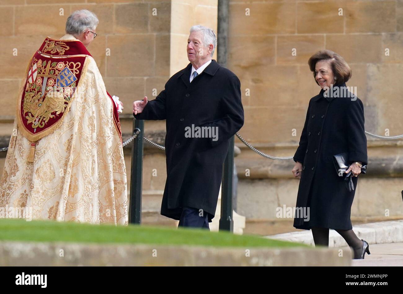 Crown Prince Alexander of Serbia and Crown Princess Katherine of Serbia, attend thanksgiving service for the life of King Constantine of the Hellenes at St George's Chapel, in Windsor Castle, Berkshire. Picture date: Tuesday February 27, 2024. Stock Photo