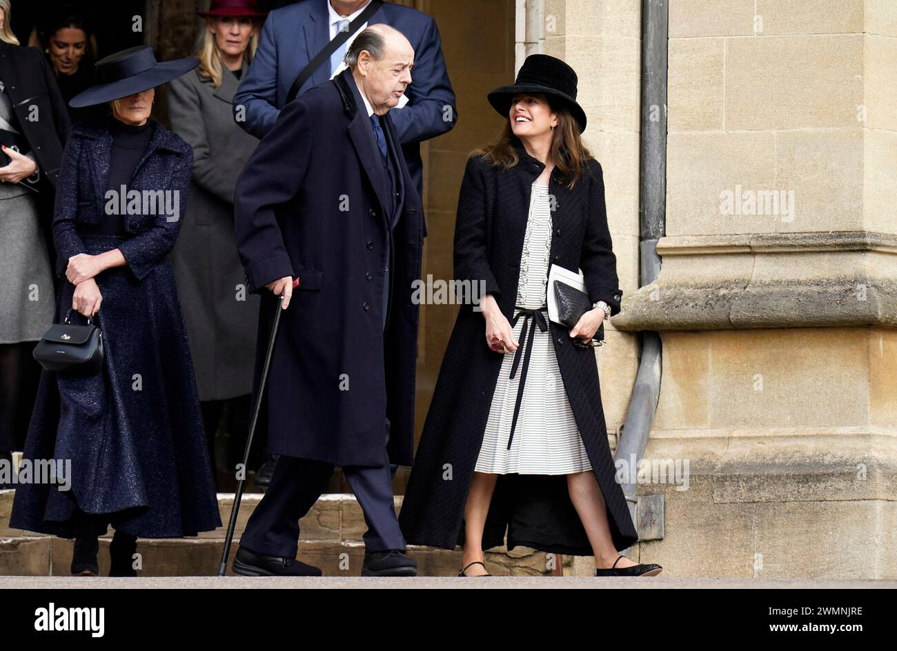 Lord Soames of Fletching leaves after attending a thanksgiving service for the life of King Constantine of the Hellenes at St George's Chapel, in Windsor Castle, Berkshire. Picture date: Tuesday February 27, 2024. Stock Photo