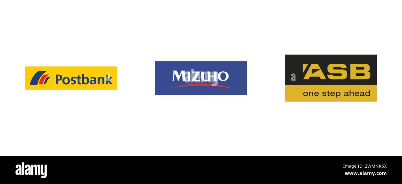 Deutsche Postbank, Mizuho Bank, ASB BANK. vector illustration isolated