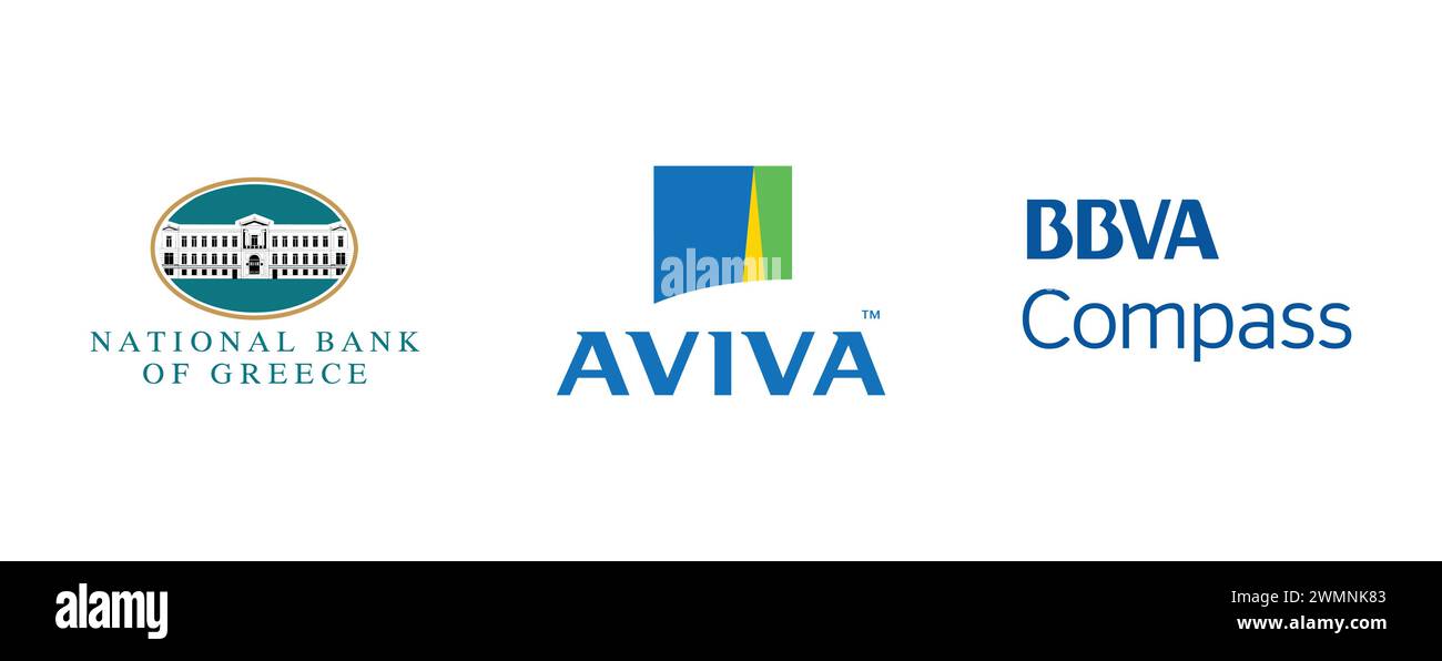 BBVA Compass, National Bank of Greece, Aviva. vector illustration