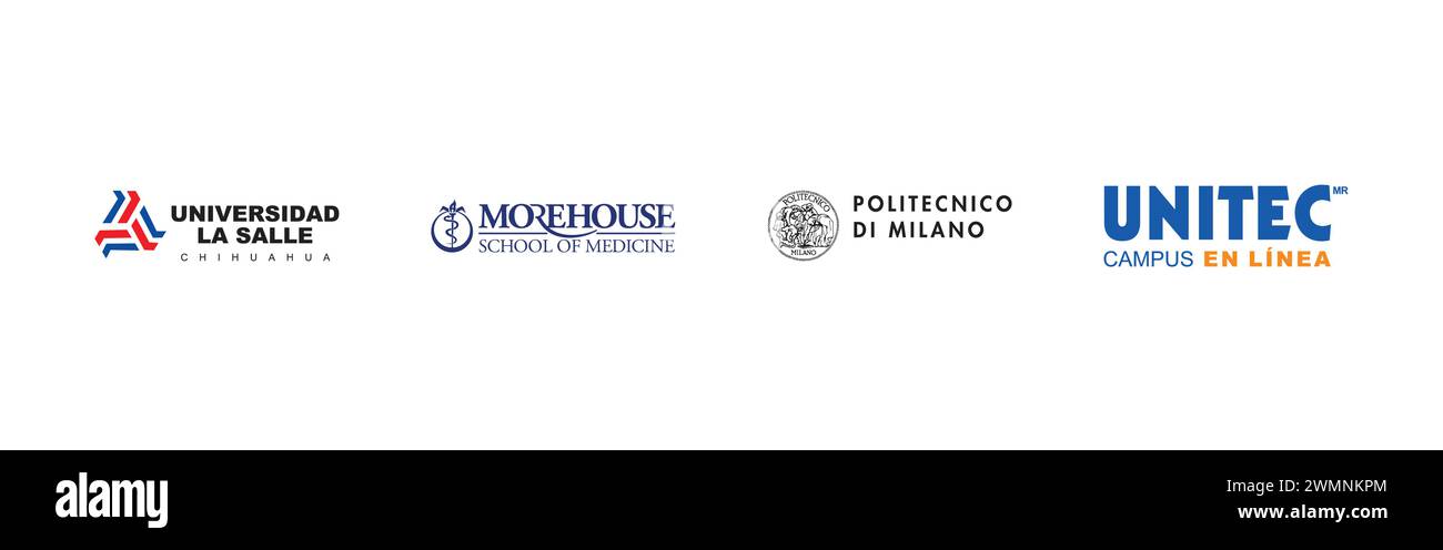 Politecnico di Milano, Universidad La Salle, Morehouse School of MedicineUniversidad Tecnologica de Mexico UNITEC. Popular brand logo collection. Stock Vector