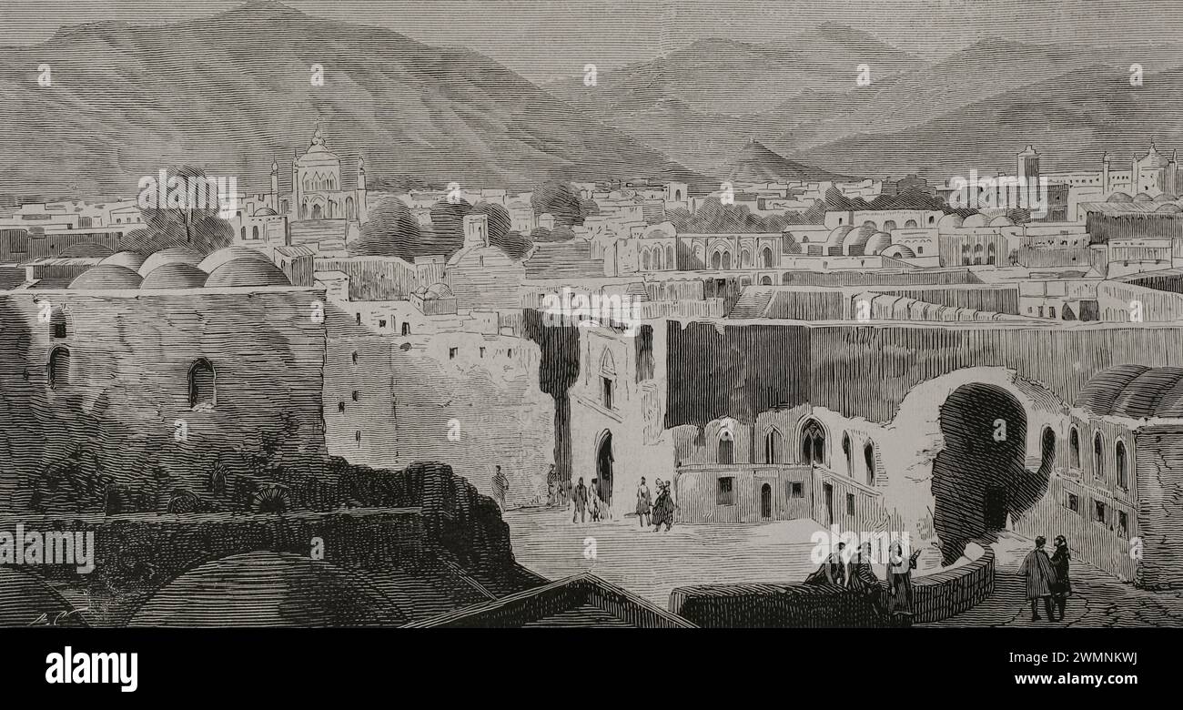 History of Afghanistan. 19th century. Kandahar. General view of the city, capital of the country until 1776. Founded by Alexander the Great. Engraving. La Ilustración Española y Americana (The Spanish and American Illustration), 1878. Stock Photo