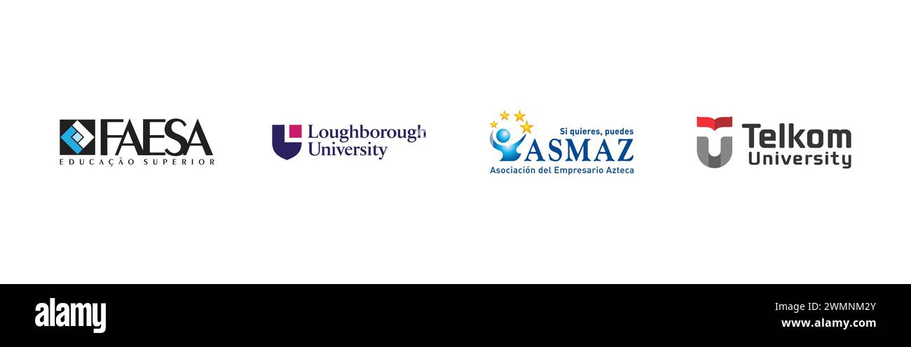 ASMAZ, Telkom University, Faesa, Loughborough University. Popular brand logo collection. Stock Vector