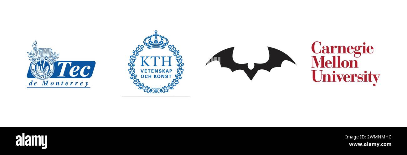 KTH, Valencia Freedom, Tec de Monterrey, Carnegie Mellon University. Popular brand logo collection. Stock Vector