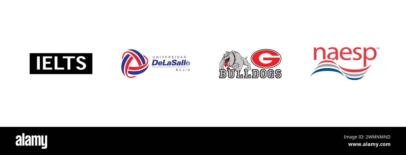 University of Georgia Bulldogs, Universidad De La Salle bajio, IELTS, NAESP. Popular brand logo collection. Stock Vector