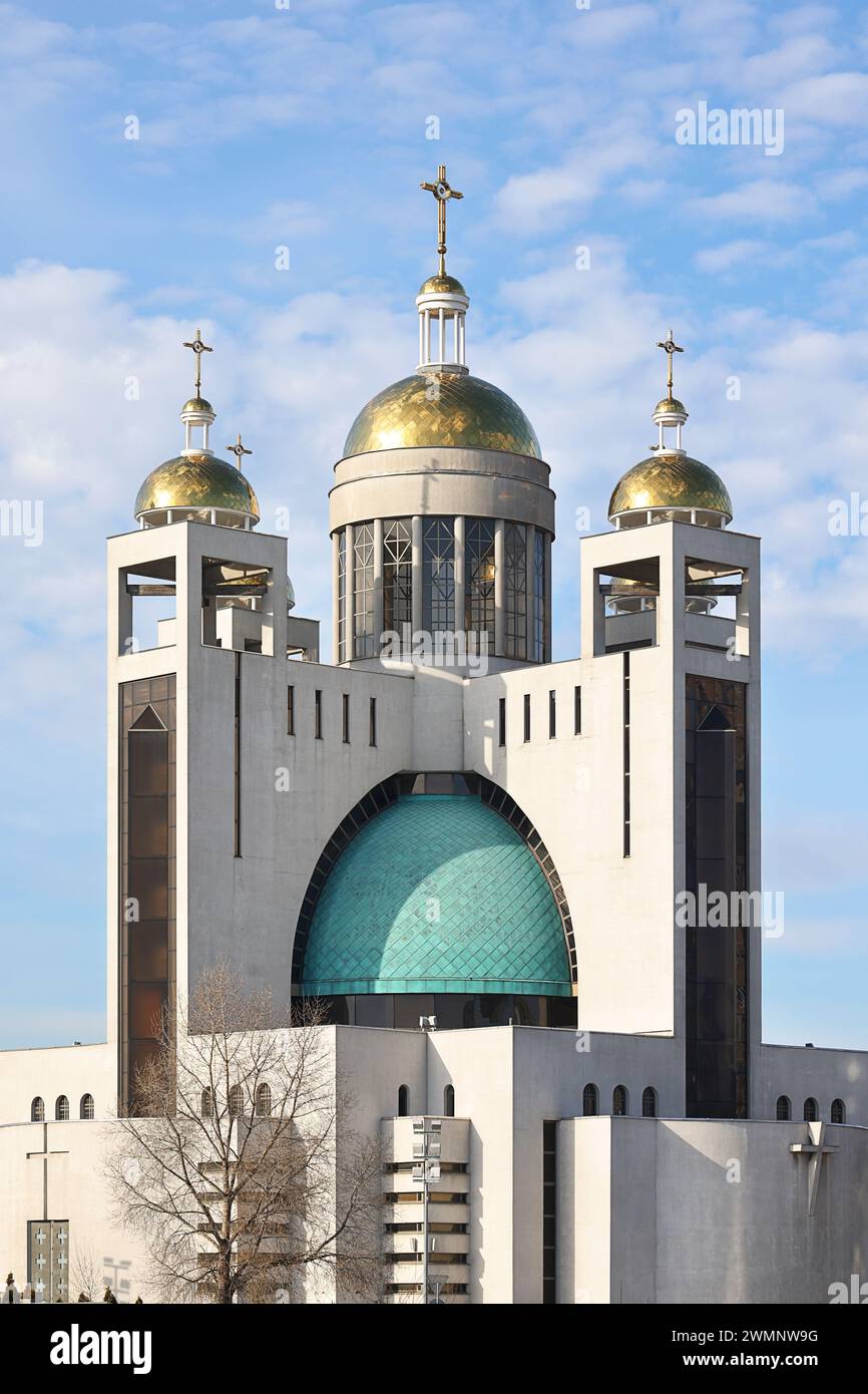 Patriarchal Cathedral of the Resurrection of Christ of the UGCC in Kyiv on a sunny winter day. Stock Photo