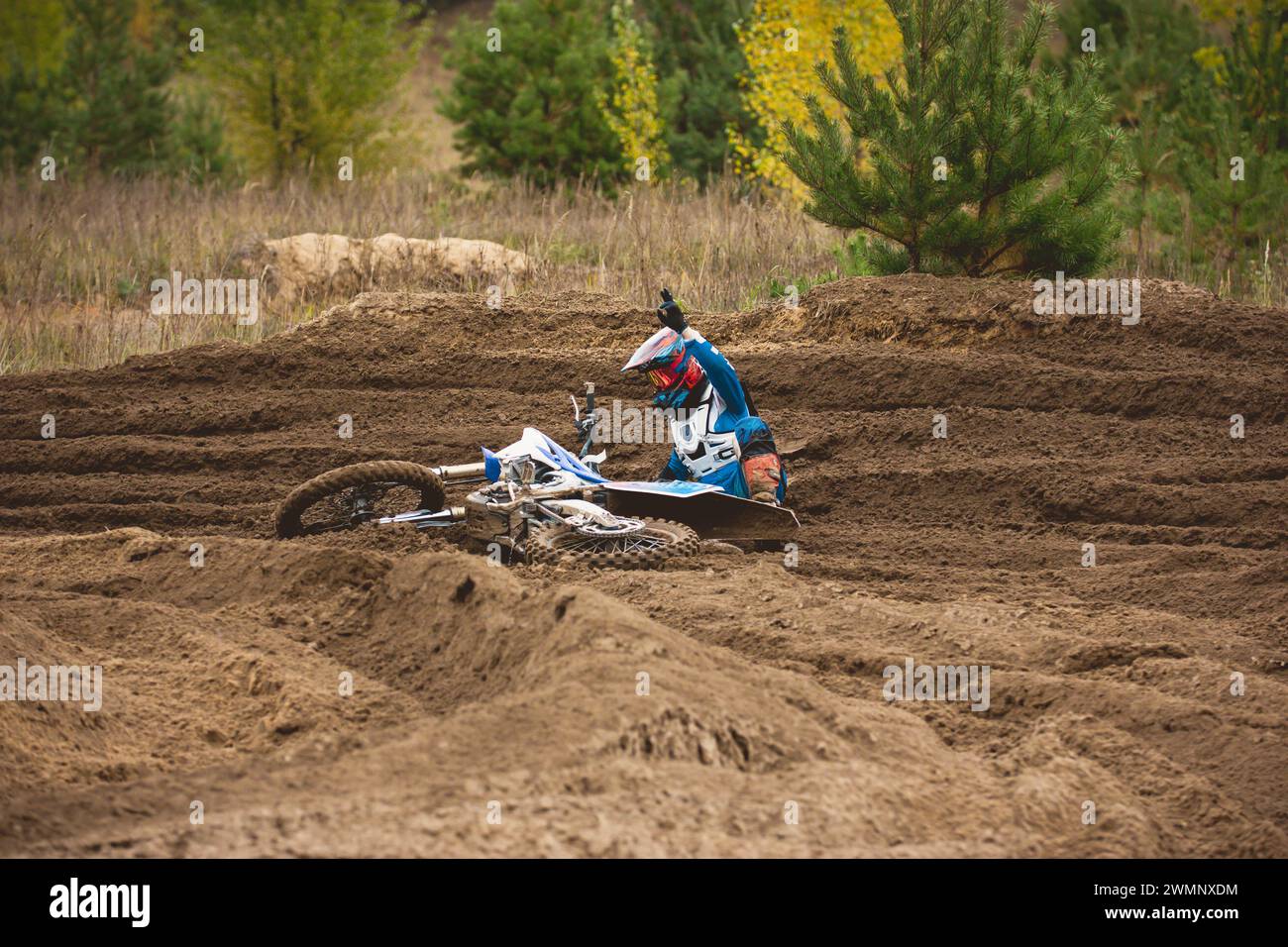 24 september 2016 - Volgsk, Russia, MX moto cross racing - motorcycle rider fell Stock Photo