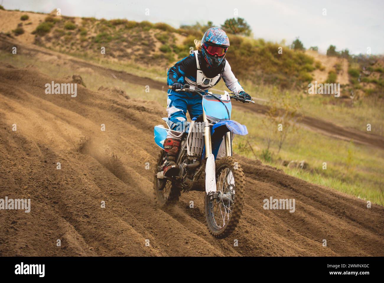 24 september 2016 - Volgsk, Russia, MX moto cross racing - Girl Bike Rider rides on a motorcycle Stock Photo