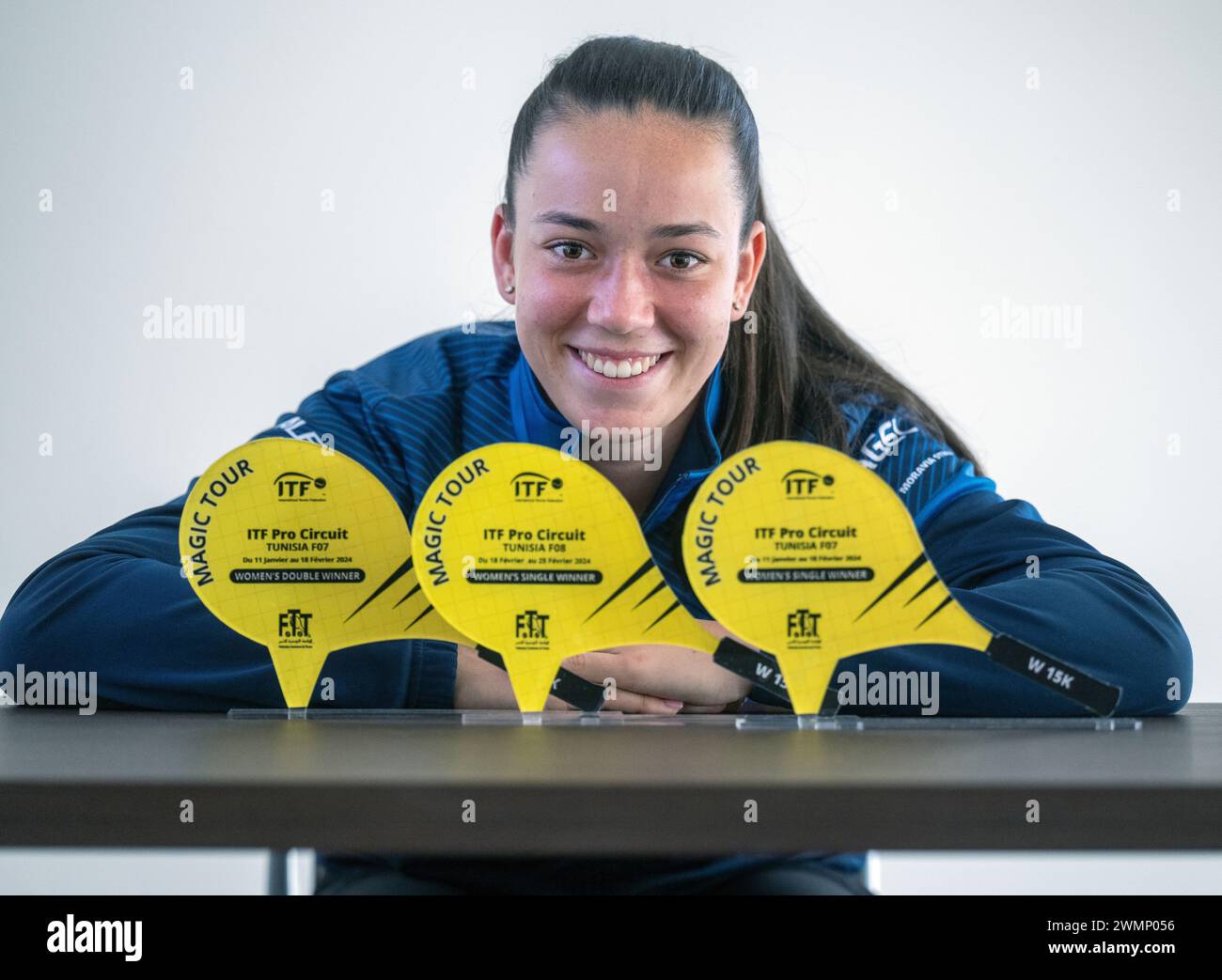 Prague, Czech Republic. 27th Feb, 2024. The recent double ITF tournament winner Tereza Valentova gives a news conference in Prague, on February 27, 2024. Credit: Michaela Rihova/CTK Photo/Alamy Live News Stock Photo