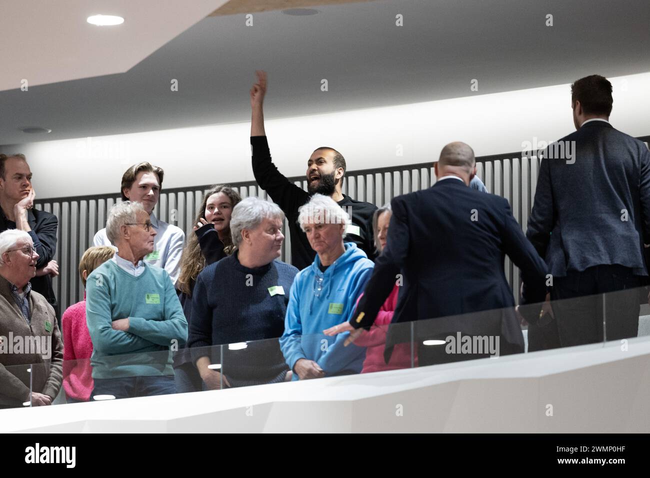 The Hague, Netherlands. 27th Feb, 2024. THE HAGUE - Pro-Palestinian activists disrupt Van Agt's commemoration in the House of Representatives. Van Agt held prominent positions in four cabinets for more than ten years. ANP ROBIN VAN LONKHUIJSEN netherlands out - belgium out Credit: ANP/Alamy Live News Stock Photo