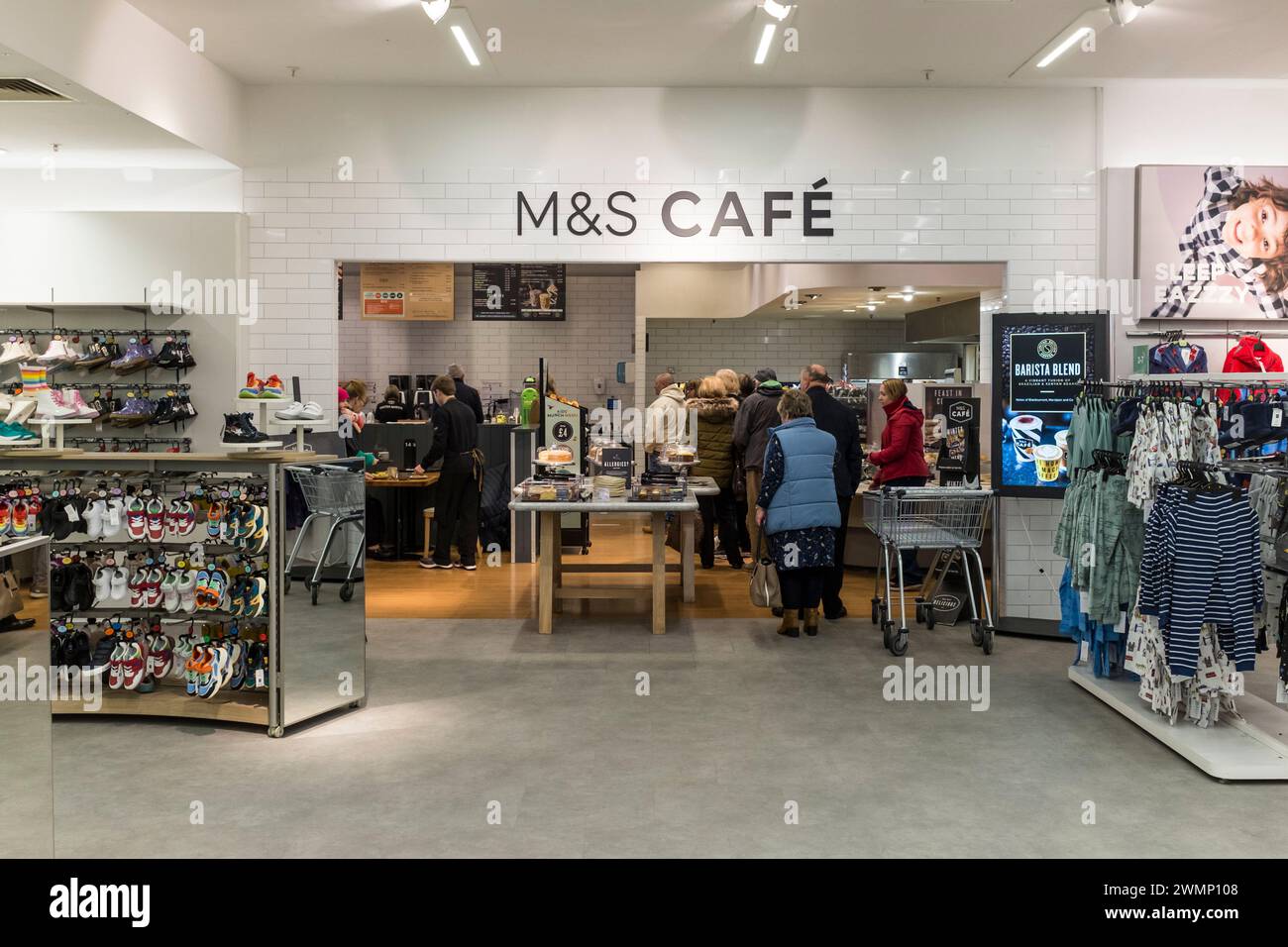 M&S Café sign within Marks & Spencer store at The Mall Cribbs Causeway, Bristol, UK Stock Photo
