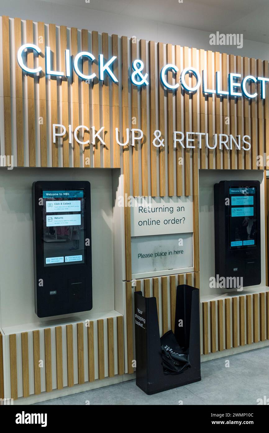 Cliick and Collect point with store at Marks and Spencer,  The Mall Cribbs Causeway, Bristol, UK Stock Photo