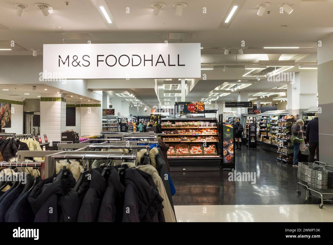 M&S Foodhall sign within  Marks and Spencer store, Bath, Somerset, UK Stock Photo