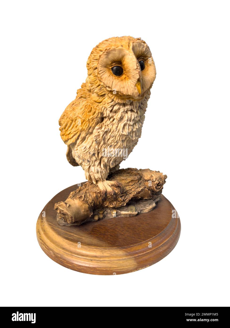 Owl sculpture closeup on white isolated background Stock Photo