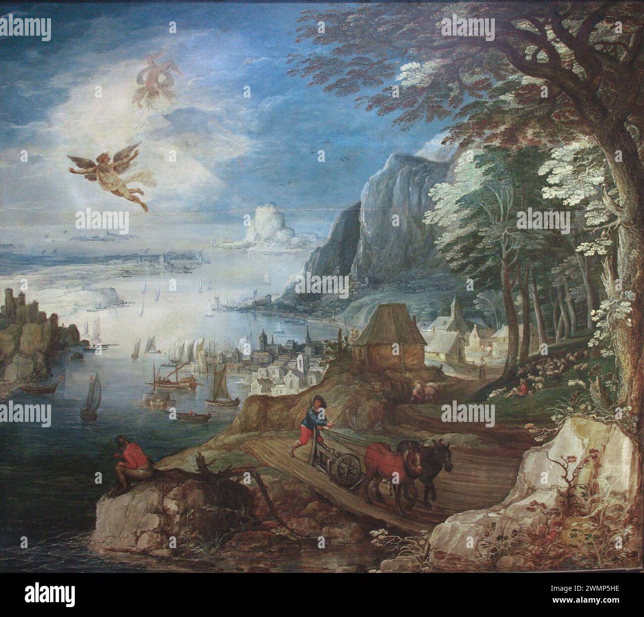 Joos de Momper, Landscape with the Fall of Icarus 1500 Stock Photo