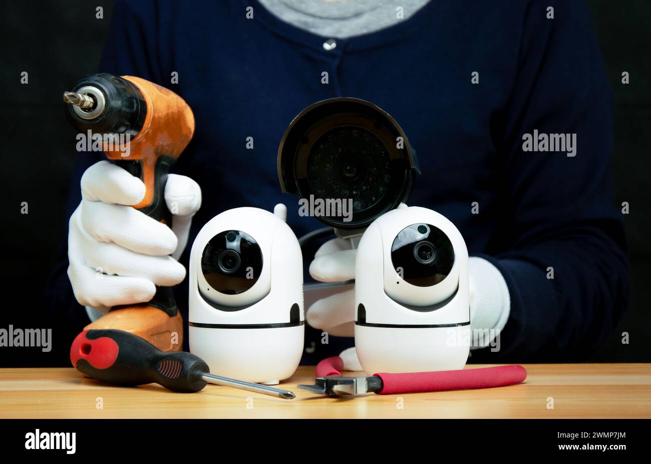 CCTV installation concepts, CCTV installation services, IP cameras Stock Photo