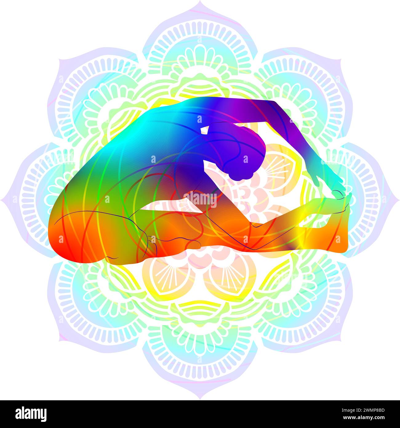 Colorful silhouette of yoga. Parivritta Janu Shirshasana. Revolved Head ...