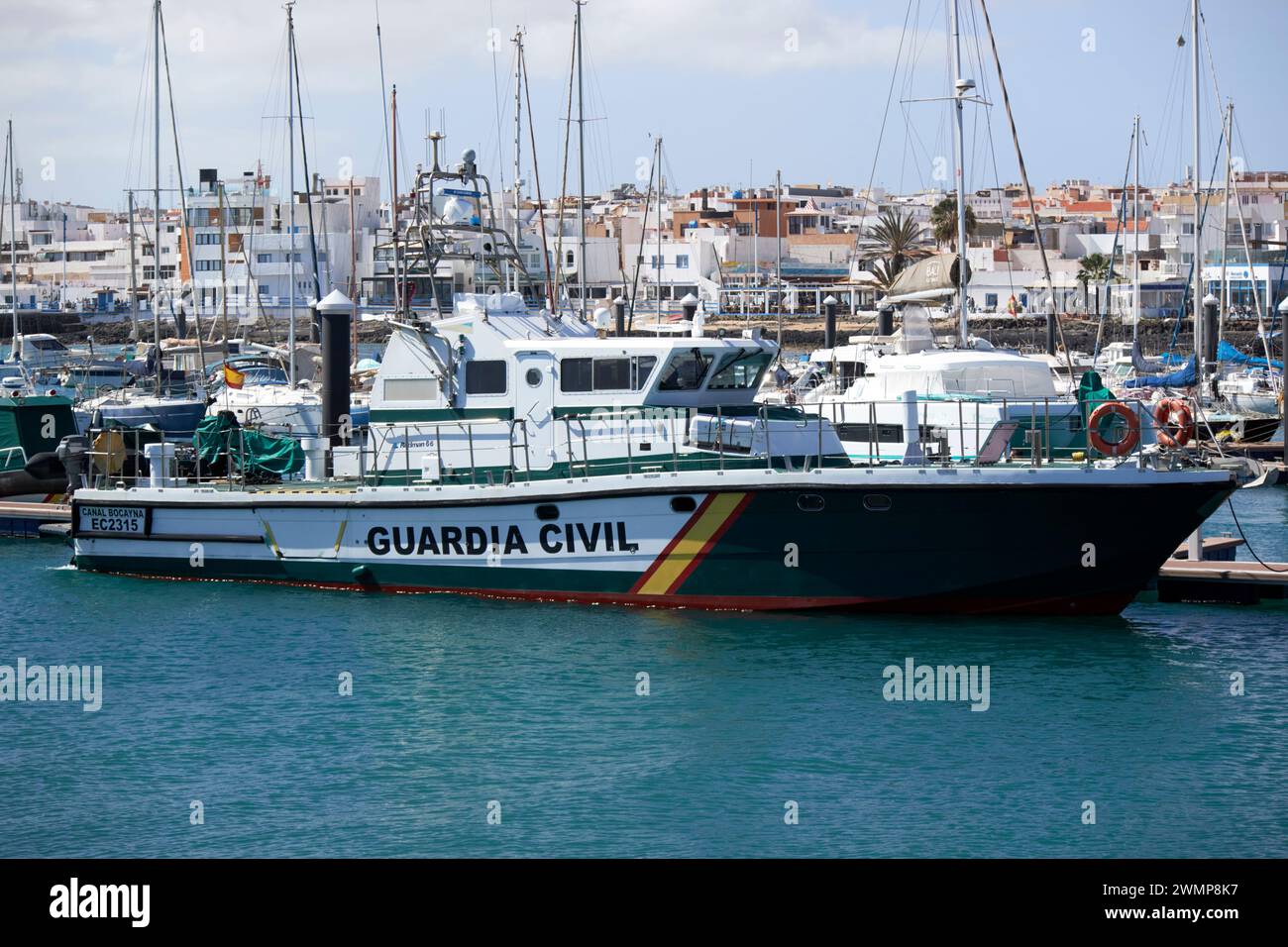 maritime service of Guardia Civil fast patrol boat canal bocanya rodman 66 Corralejo Harbour Fuerteventura, Canary Islands, spain Stock Photo