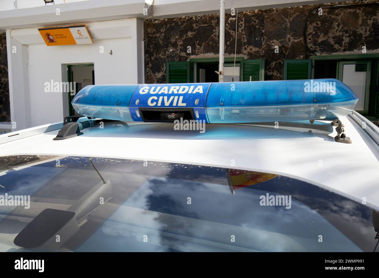 guardia civil civil guard police patrol car outside police station Yaiza, Lanzarote, Canary Islands, spain Stock Photo