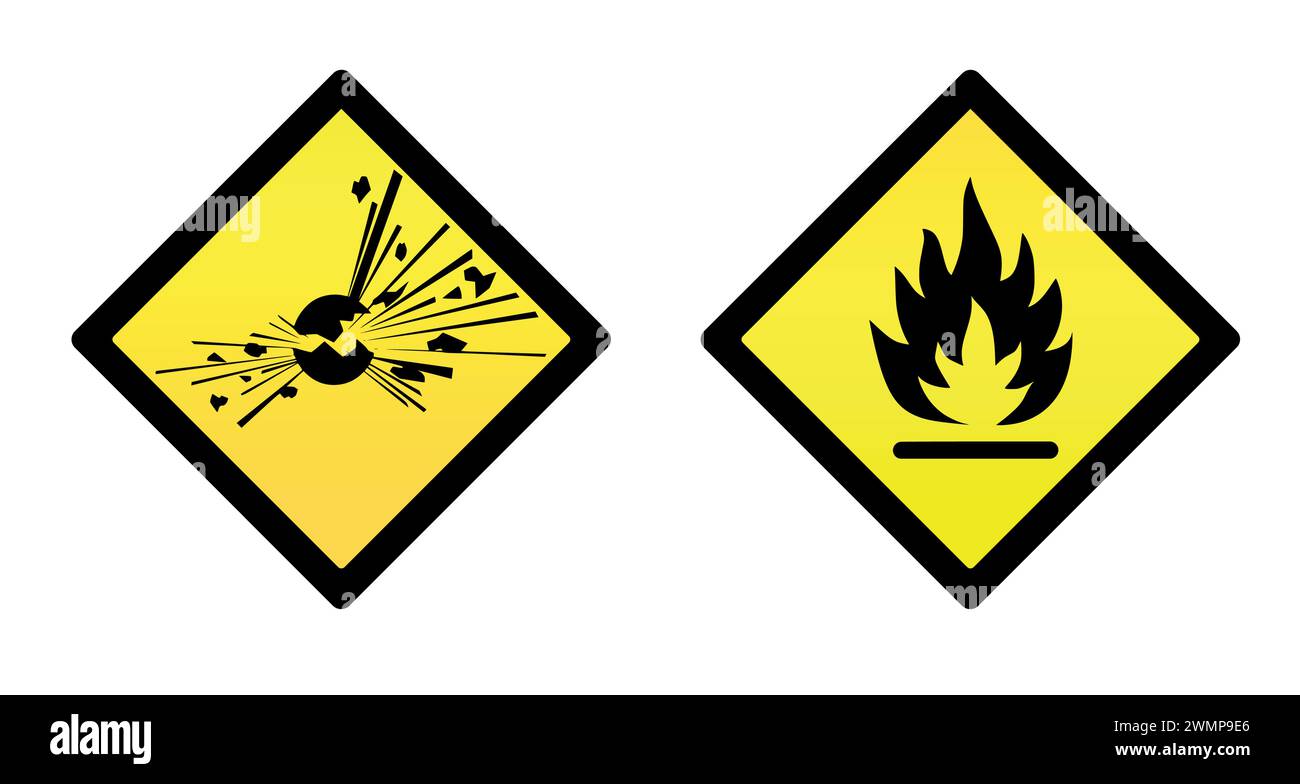 Two warning signs of explosion and flammability Stock Vector Image