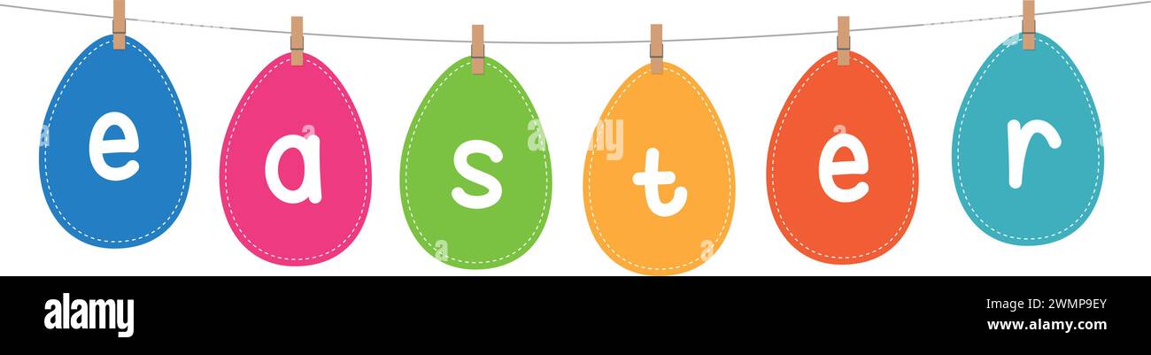 paper easter eggs hang on a ribbon vector illustration Stock Vector ...