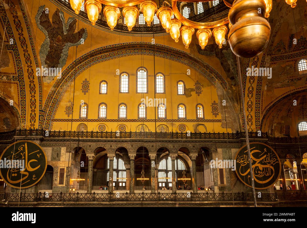 An elaborate building features wall deco inside the Hagia Sofia in Istanbul, Turkey Stock Photo