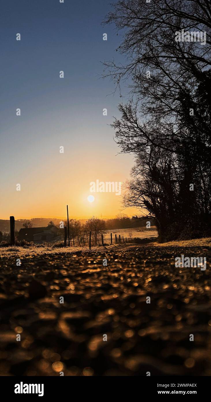 A Sunrise over rural landscape reflecting evening sky Stock Photo - Alamy