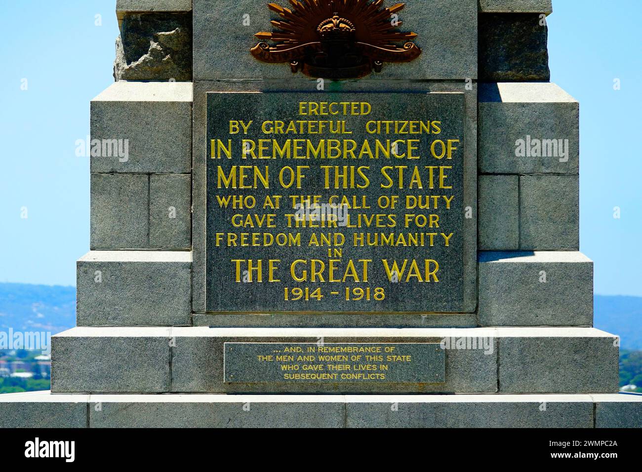 Perth Australia World War I Memorial in Kings Park Western Australia Capital Southwest Coast Swan River Stock Photo