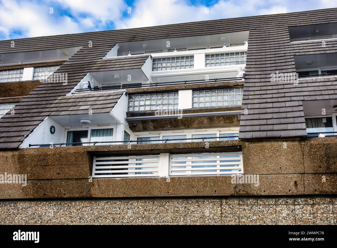 Rear view of Tower Court flats, Sandgate High Street, Sandgate, Folkestone, Kent Stock Photo