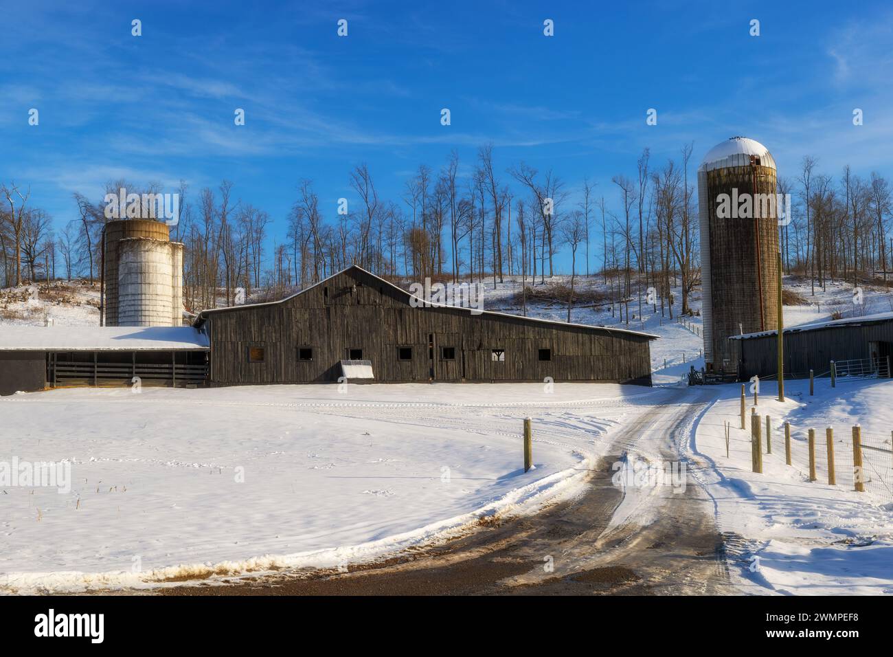 Agricultural landscapes after a winter event in rural Virginia, USA Stock Photo