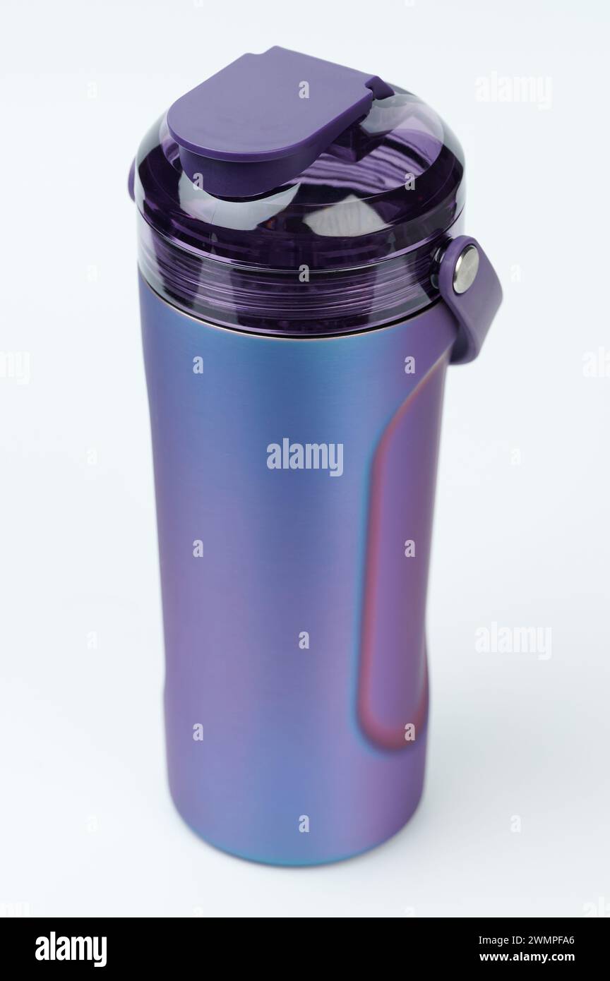 Closed blue shaker bottle isolated on white studio background Stock Photo