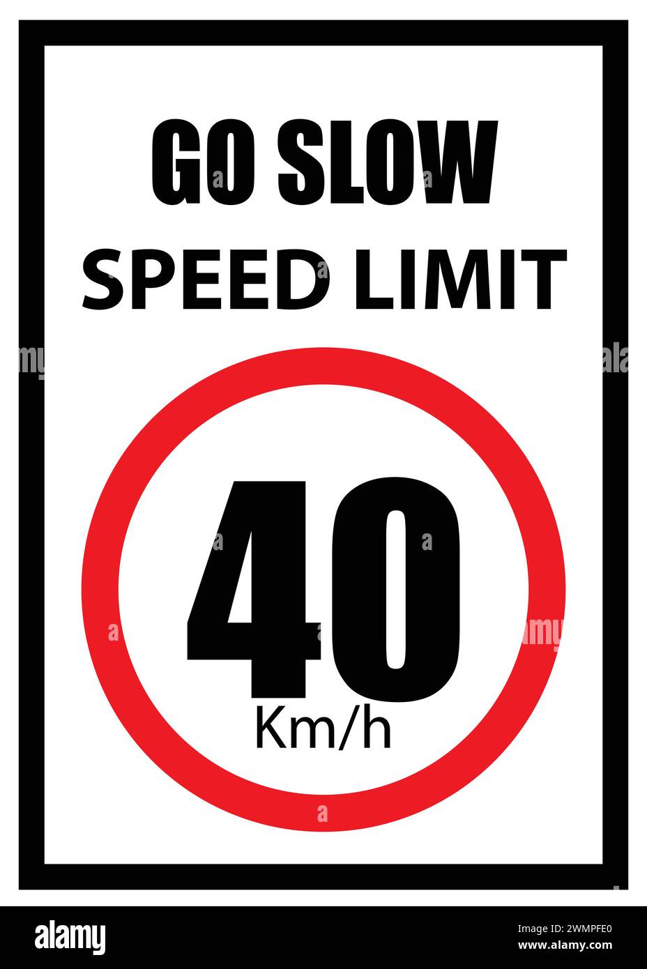 Speed Limit Board, 40 km/h sign, Go slow, Speed Limit Sign with red border Stock Vector