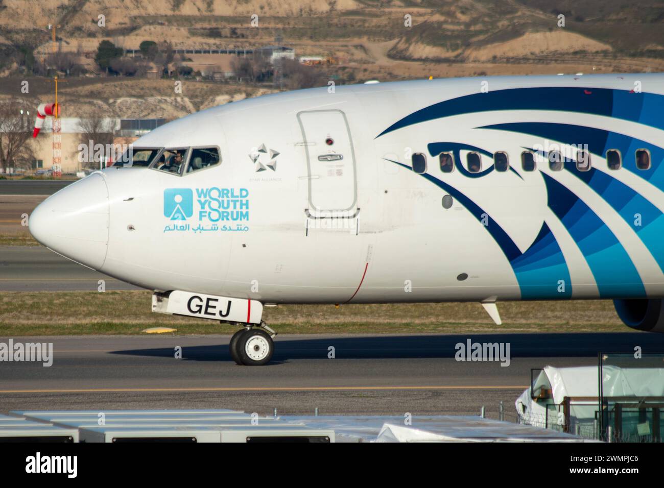 Boeing 737 airliner of the Egyptair airline at Madrid Barajas airport Stock Photo
