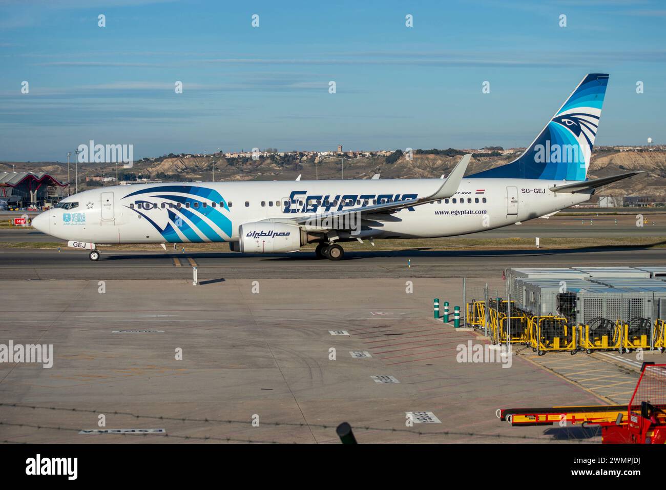 Boeing 737 airliner of the Egyptair airline at Madrid Barajas airport Stock Photo