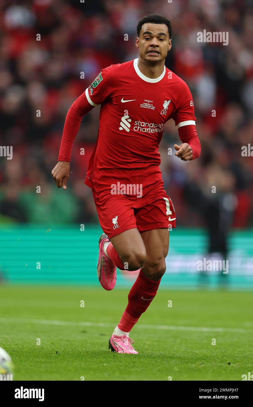 London, UK. 25th Feb, 2024. Cody Gakpo of Liverpool in action. Carabao Cup final 2024, Chelsea v Liverpool at Wembley Stadium in London on Sunday 25th February 2024. Editorial use only. pic by Andrew Orchard/Andrew Orchard sports photography/Alamy Live News Credit: Andrew Orchard sports photography/Alamy Live News Stock Photo