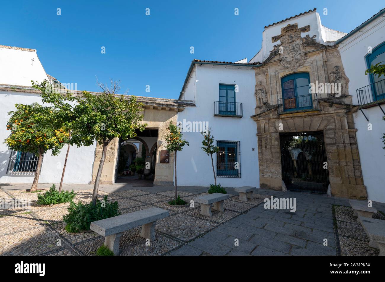 The main visitor’s entrance is the Patio de la Puerta (Gate Courtyard) at the Palacio de Viana (Palace of Viana), a ‘Museum of the Patios’ in Cordoba, Stock Photo