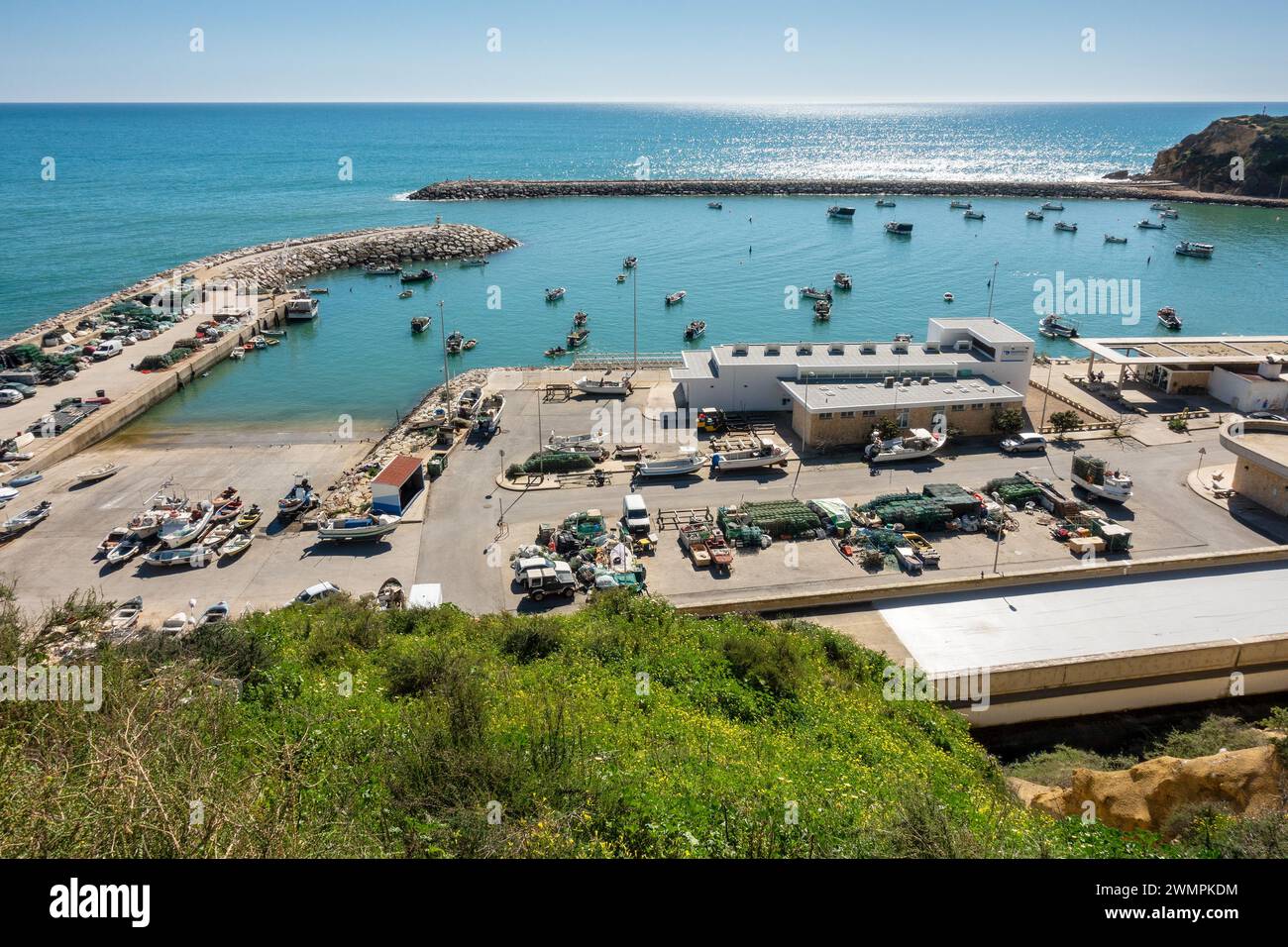 Aerial View Of The Commercial Fishing Harbour In Albufeira Portugal Next To The Albufiera Marina, February, 20, 2024 Stock Photo