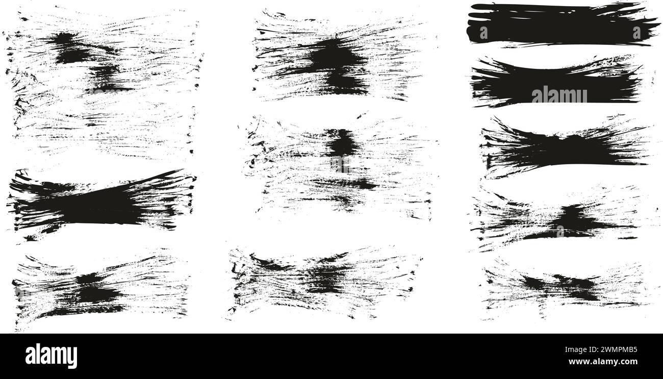 Hand Drawn Flat Fan Brush Thin Long Background High Detail Abstract Vector Background MEGA Set Stock Vector
