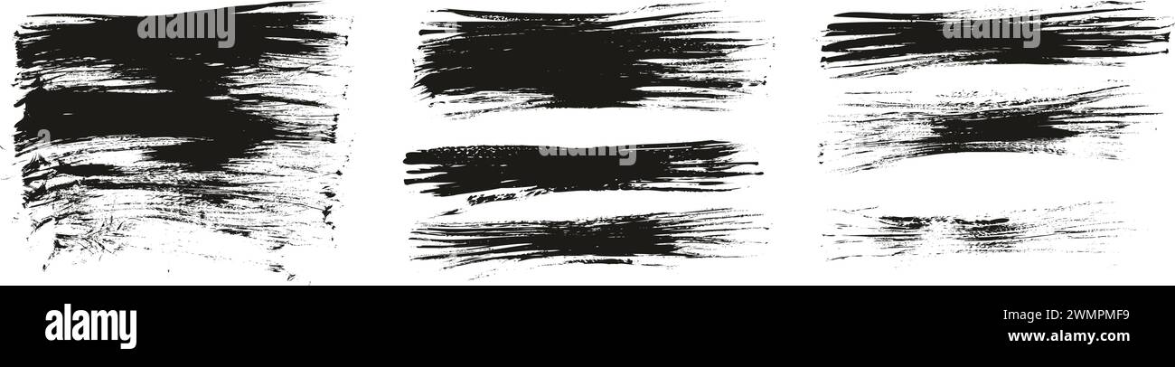 Hand Drawn Flat Fan Brush Thin Long Background High Detail Abstract Vector Background MEGA Set Stock Vector
