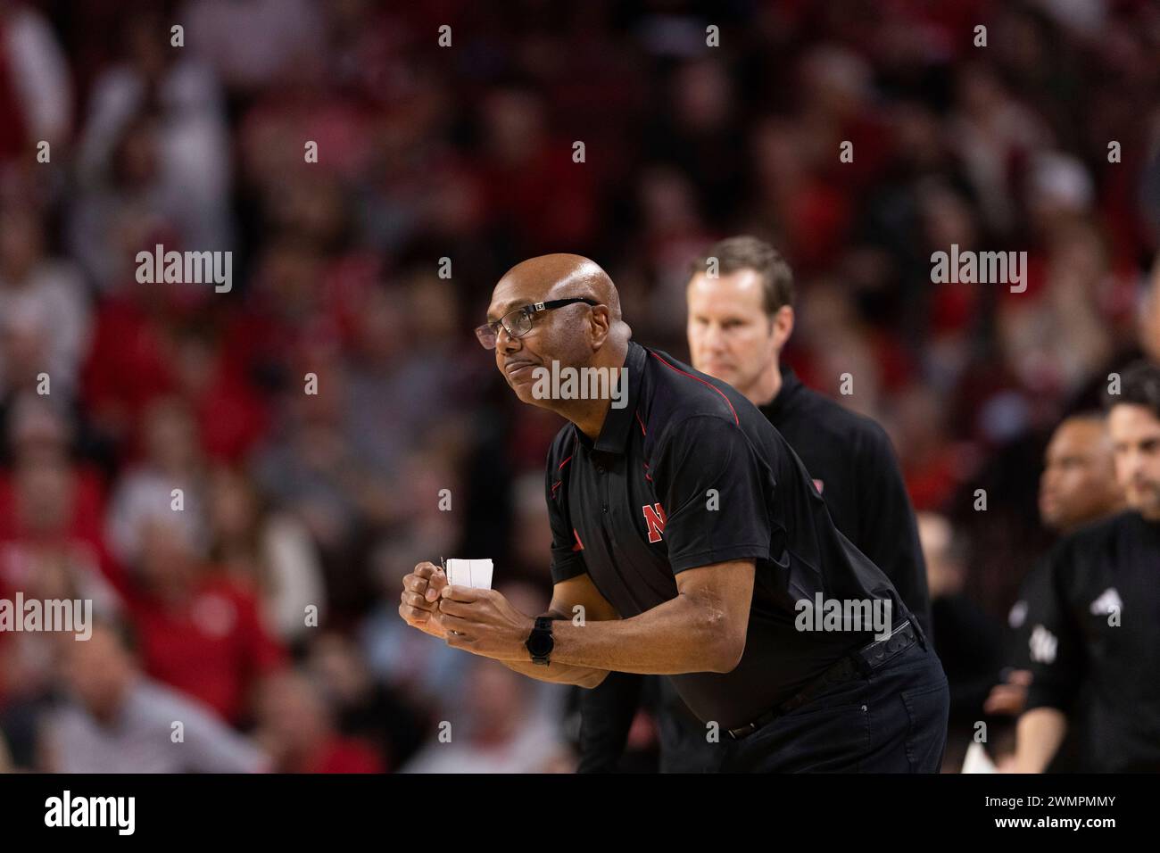 Nebraska assistant coach Ernie Zeigler reacts to a play against Minnesota during the second half