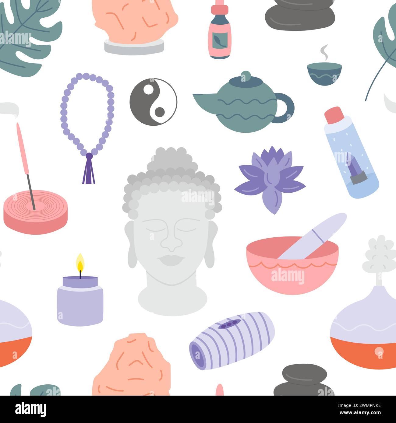 Flat vector yoga items seamless pattern Stock Vector