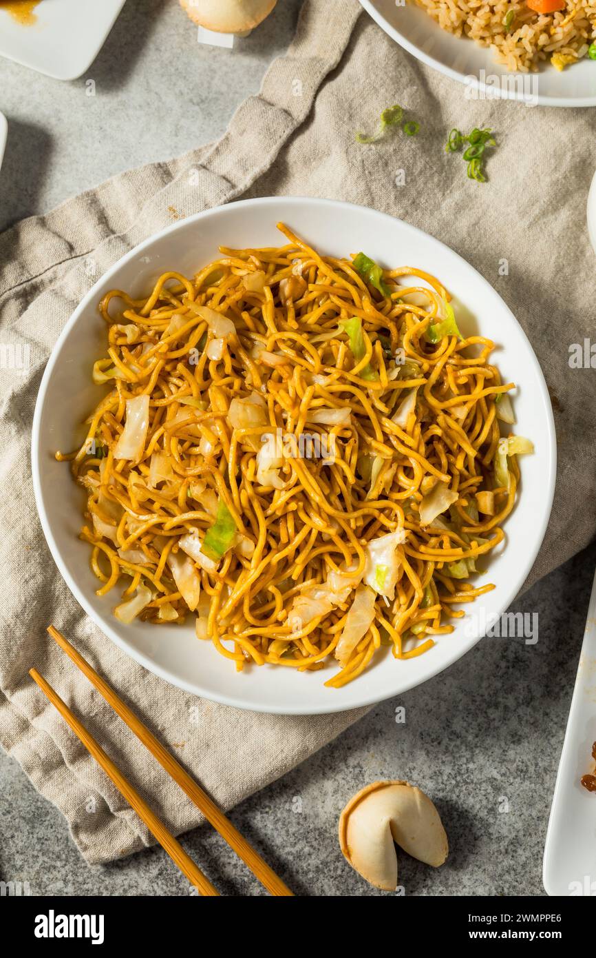 Chinese Stir Fried Asian Chow Mein Noodles with Soy Sauce Stock Photo